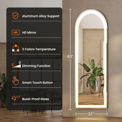 Alpen Arched LED Full Length Mirror, 63x21 Floor Mirror - Image 2