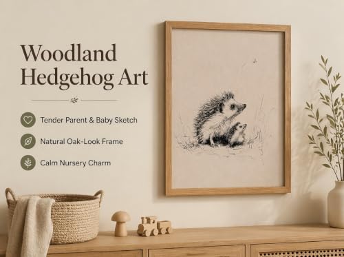 guajunsanh Framed Hedgehog Sketch Wall Art, Vintage Hedgehog Drawing Print - Image 2