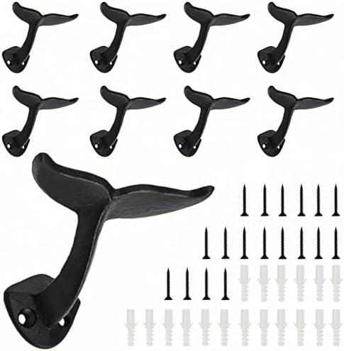 Set of 8 Whale Tail Wall Hooks, Heavy Duty by Jowgut