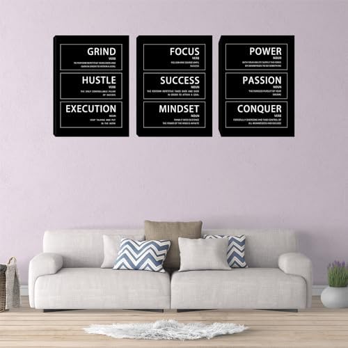 Yetaryy Inspirational Canvas Wall Art Office Decor 3 Pieces Motivational Grind - Image 4