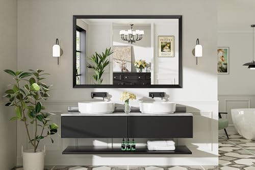 Briivue Black Metal Framed Bathroom Wall Mirror, 60x40 Inch - Image 3