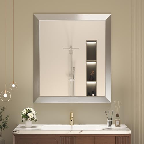 SMIROR 28x32 Brushed Silver Bathroom Vanity Mirror by SMIROR