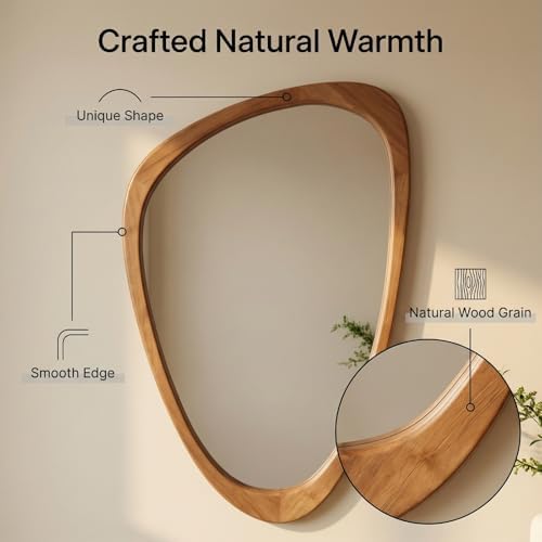 BOMINICA Asymmetrical Mirror 19x30 Inch Irregular Wooden Framed Wall Mirror - Image 3