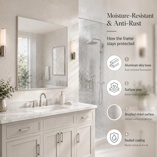 30"x30" Brushed Nickel Framed Square Bathroom Vanity Wall Mirror - Image 5