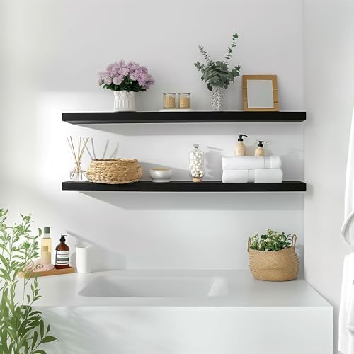 36 Inch Black Wood Floating Shelves - Image 3