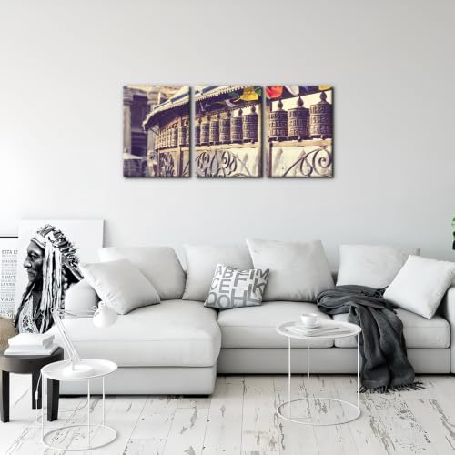 Pacimo 3 Pcs Framed Prayer Stones Canvas Wall Art Brass Bell Prints Modern - Image 3