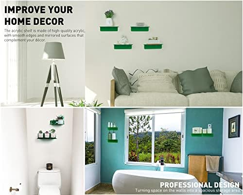 OAPRIRE Acrylic Floating Wall Shelves Emerald, No Drill, 9 Inch 2 Pack - Image 4