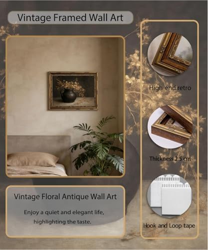 Gold Framed Wall Art Vintage Floral Antique Wall Art Moody Still Life Botanical - Image 2