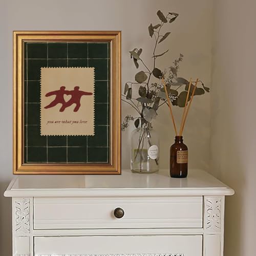 XJYISUO Vintage Gold Framed Wall Art Couples Stamp Canvas Art Retro Love Quote - Image 2