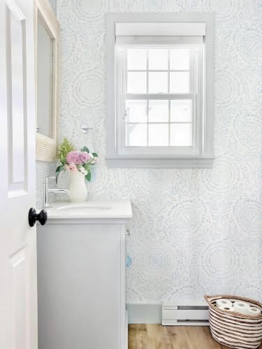 Ismoon Blue Wallpaper Peel and Stick Boho Floral Contact Paper 17.3x78.7in - Image 3
