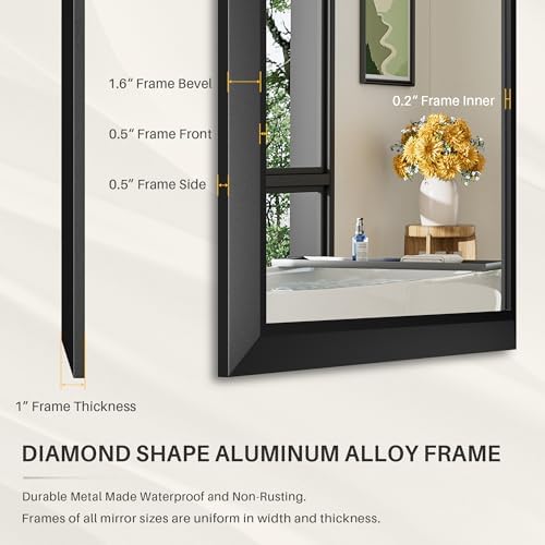 Briivue Black Metal Framed Bathroom Wall Mirror, 72x36 Inch - Image 4