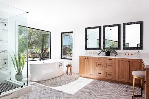 Modern Wooden Black Bathroom Mirror, Rectangular Relief Frame, Tempered Glass - Image 4