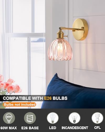 Plug in and Hardwired Wall Sconces, Luxury Vintage Tulip Crystal Glass Shade - Image 2