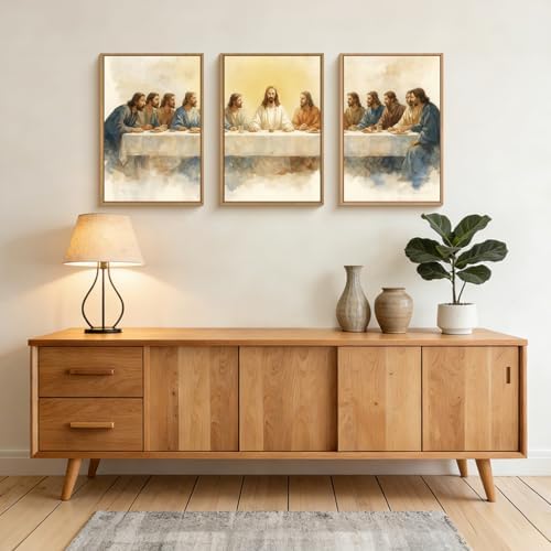 FWIEXA Jesus Last Supper Canvas Wall Art Set 3, Framed Easter Christian Decor - Image 3