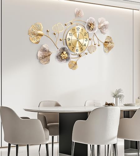36" Modern Farmhouse Large Decorative Wall Clock, Ginkgo Metal Art - Image 5