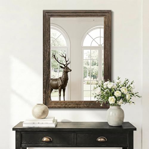 Farmhouse Rustic Wood Framed Bathroom Vanity Mirror - Image 6