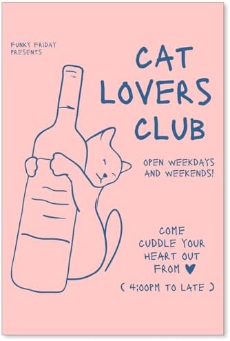 OMANI Cute Cat Alcohol Bottle Wall Art Funky Pink and Blue Aesthetic Poster Cat by OMANI