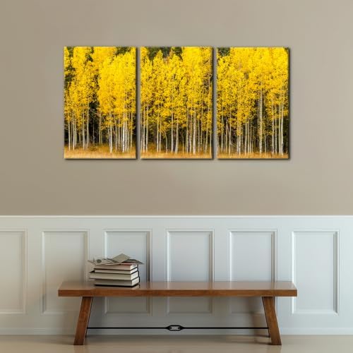 Pacimo Fall Landscape Canvas Wall Art Yellow Aspen Trees and Green Pine Trees - Image 2