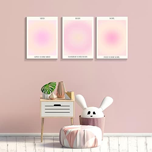 Framed 3 Piece Pink Gradient Aura Spiritual Canvas Wall Art Trippy Positive - Image 3