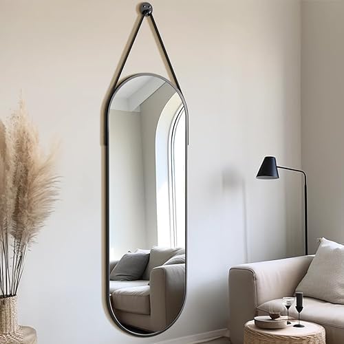 Dewfig 48"x16" Full Length Mirror, Oval Wall Mirror Leather Strap - Image 2