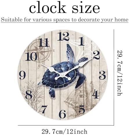 XFM Sea Turtle Wall Clock Battery Operated 12 Inch Blue Nautical - Image 5