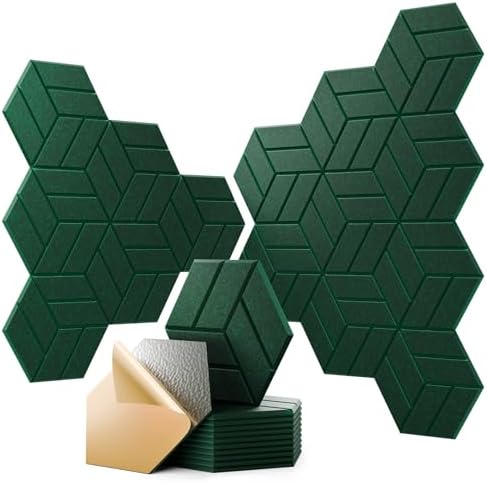 12Pcs Acoustic Panels with Self-adhesive, Hexagonal Soundproof Wall Panels High by OTUOER