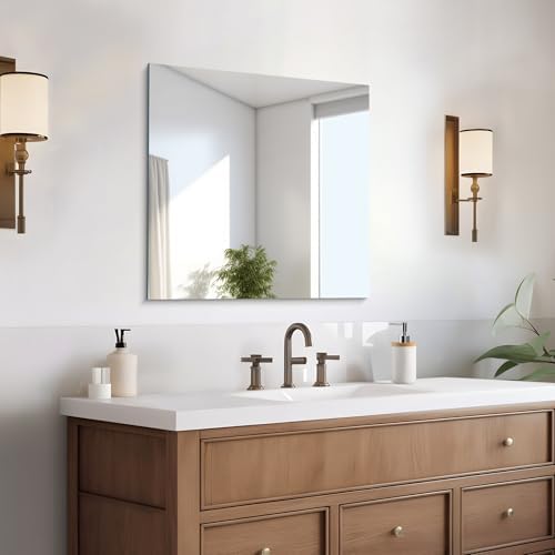 CILIBER Frameless Mirror, 24x24 Square Bathroom Mirrors by CILIBER