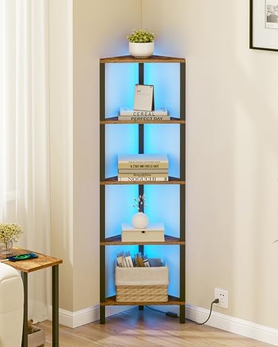 TUTOTAK Corner Shelf with LED Light, 5-Tier Corner Bookshelf by ChoosetutotakFurnitureBuildYourCozyHome