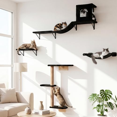 Wall Mounted Cat Furniture Set of 4 – 4 in 1 Cat Wall Shelves by PELUOMOZ