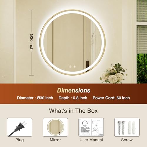 30 Inch Round Gold Framed LED Bathroom Mirror - Image 2