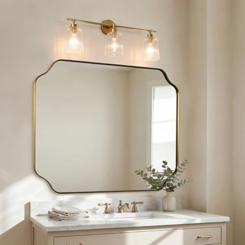 ANDY STAR 32X40 Inch Brushed Gold Scalloped Bathroom Mirror - Image 6