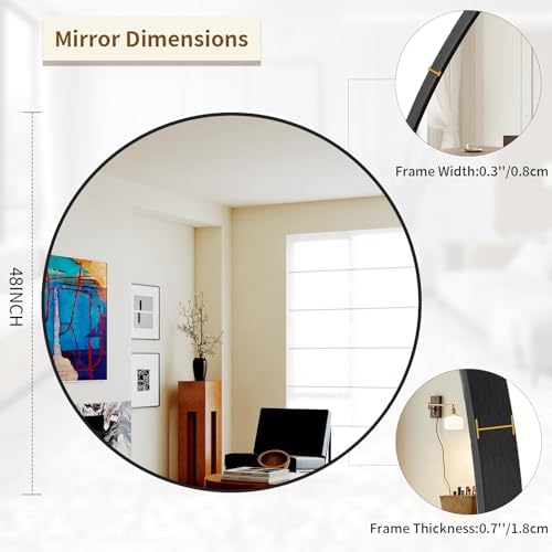 BEAUTYPEAK 48 Inch Round Mirror, Metal Frame Circle Mirror - Image 5