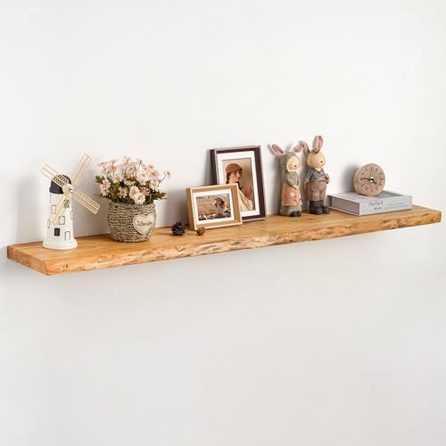 55" Floating Shelves, Solid Elm Wood, Natural Live Edge by Unknown