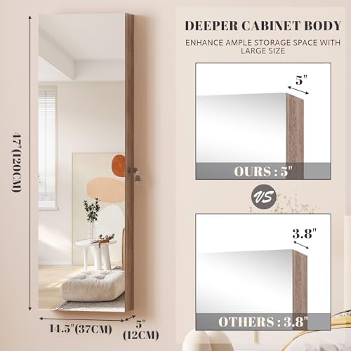 Vlsrka 47.2" LED Jewelry Cabinet, Wall Mounted Jewelry Mirror Organizer - Image 4