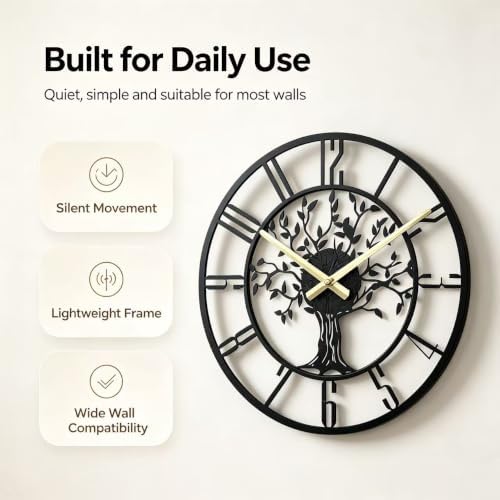 Large Tree of Life Wall Clock, Metal Large Modern Wall Clocks - Image 4