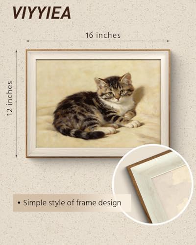VIYYIEA Cat Framed Canvas Wall Art Tabby Kitten Oil Painting - Image 2