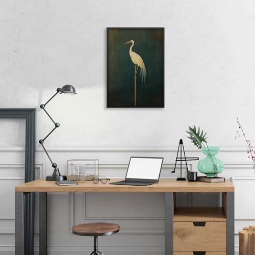 Black Framed Canvas Wall Art Posters Vintage Bird Prints Japanese Crane Retro - Image 5