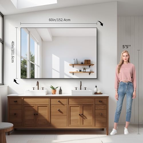 YIROMAN Bathroom Mirror 60"x40", Large Brushed Silver Bathroom Mirror - Image 3