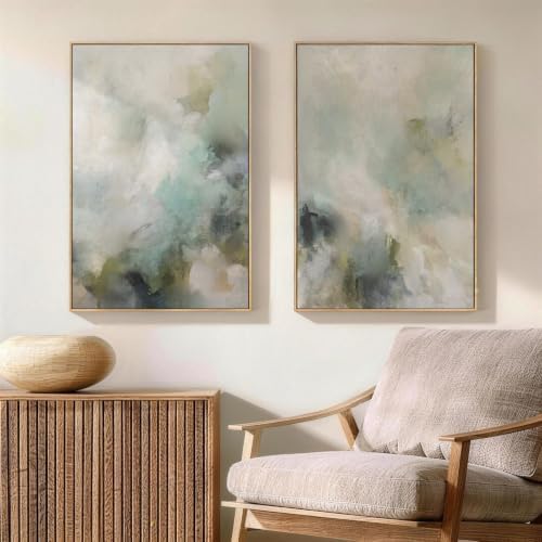 Framed Sage Green Abstract 2 Piece Wall Art - Image 3
