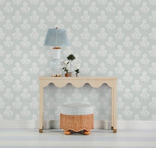 NuWallpaper Flourish Block Print Whisper Blue Faux Grasscloth Peel and Stick - Image 2