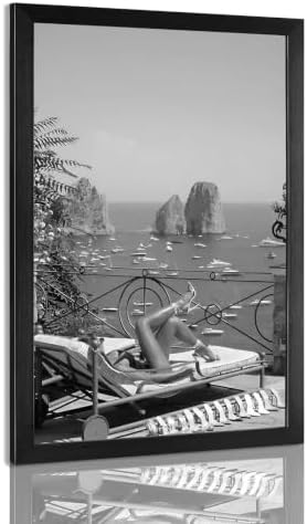 Retro Woman Sunbathing Poster Sexy Hot High Heels Girl Canvas Wall Art Black by Unknown