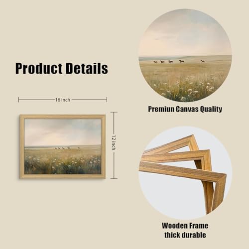 Prairie Horses Landscape Canvas Wall Art Framed Home Decor 12X16 Inch - Image 3