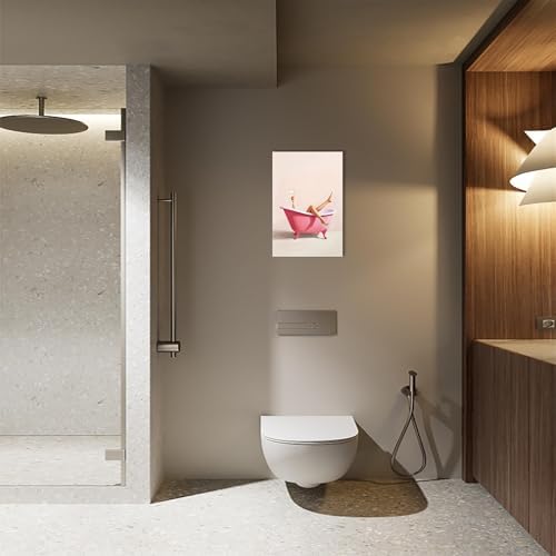 Woman With Cocktail In Bathtub Poster Cute Pink Bathroom Martini Canvas Wall - Image 3