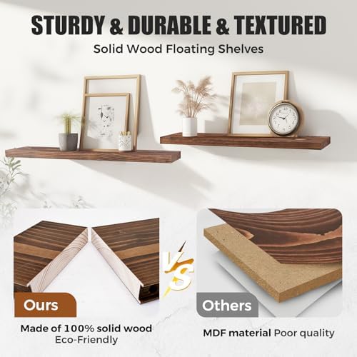 24x5.8x0.8in Floating Wall Shelves Rustic Solid Wood 3-Pack - Image 4