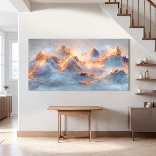 YISXINOAG Golden Snow Mountain Wall Art Abstract Landscape Painting 24"X48" - Image 3