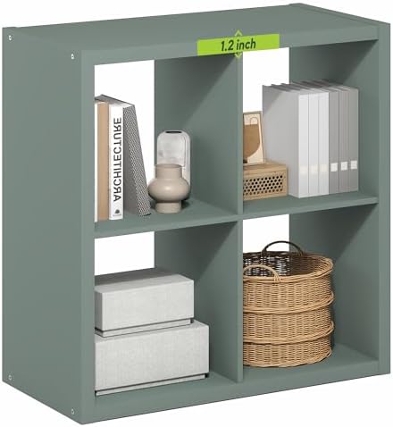 Furinno Cubicle 4-Cube Book Shelf, Extra Thick Frame Bookshelf, Light Grey by Furinno-FitsYourSpaceFitsYourBudget