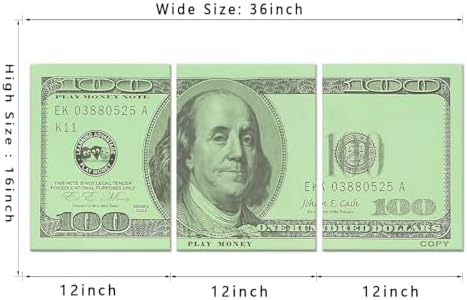 3pcs Money Canvas Wall Art Green 100 Dollar Bill Painting Inspirational Wall - Image 5
