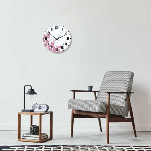 Flower Branches Wall Clock 10 inch Round Pink and Purple Silent Non Ticking - Image 6