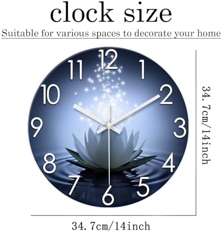 XFM White Lotus Glass Wall Clock 14 Inch Blue Zen Flowers - Image 6