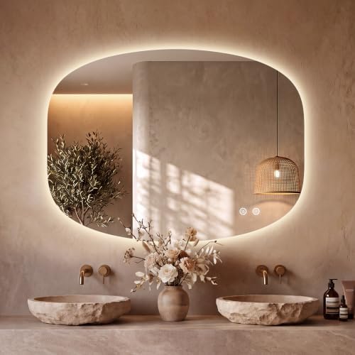 40''x30'' Backlit Mirror Bathroom Wall Rectangular Oval, LED Bathroom Mirror by mirror